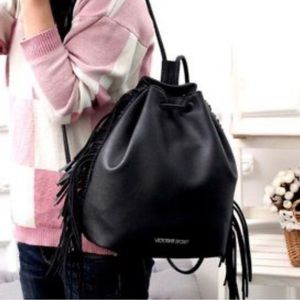 Victoria's Secret Black Fringe Backpack Knapsack NWT